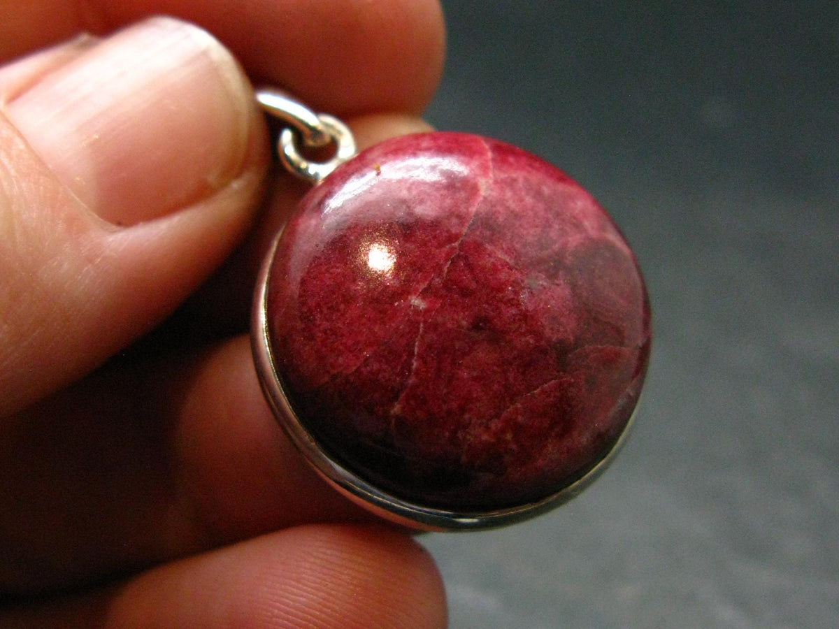 Thulite Silver Plated Pendant From Norway - 1.2" - 7.0 Grams