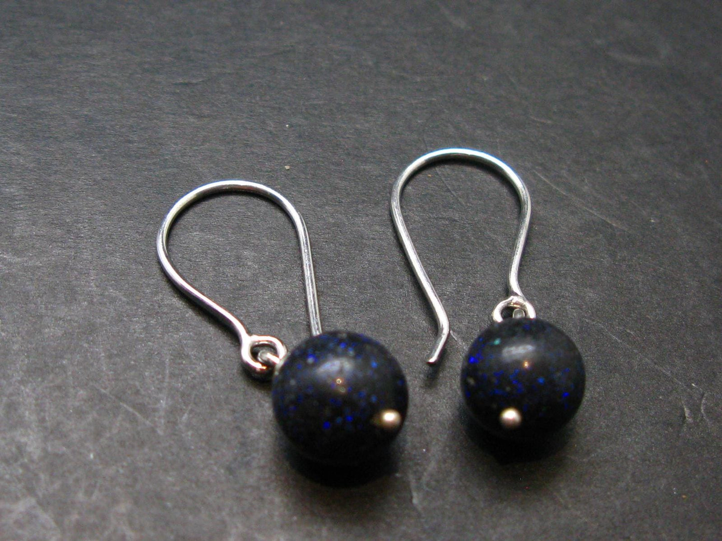 Rare Black Opal Silver |Earrings From Australia - 1.1" - 2.16 Grams