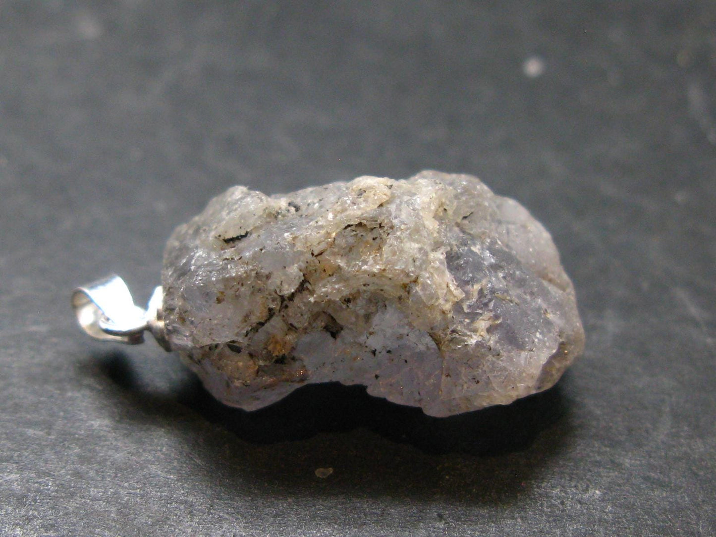Gray Herderite Silver Pendant from Africa - 1.2" - 6.49 Grams
