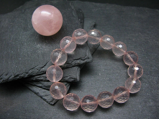 Rose Quartz Genuine Bracelet ~ 7 Inches ~ 14mm Facetted Beads