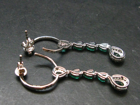 Gem Emerald Faceted Earrings In Sterling Silver - 2.09 Carats