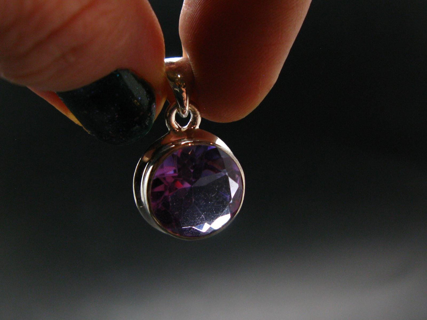 Large Genuine Rich Purple Amethyst Sterling Silver Pendant From Brazil - 0.9" - 3.84 Grams