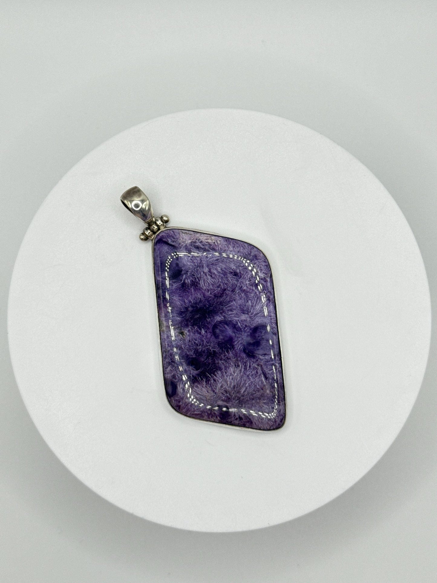 Charoite Sterling Silver Pendant – Modern Minimalist Design - 30.22 Grams