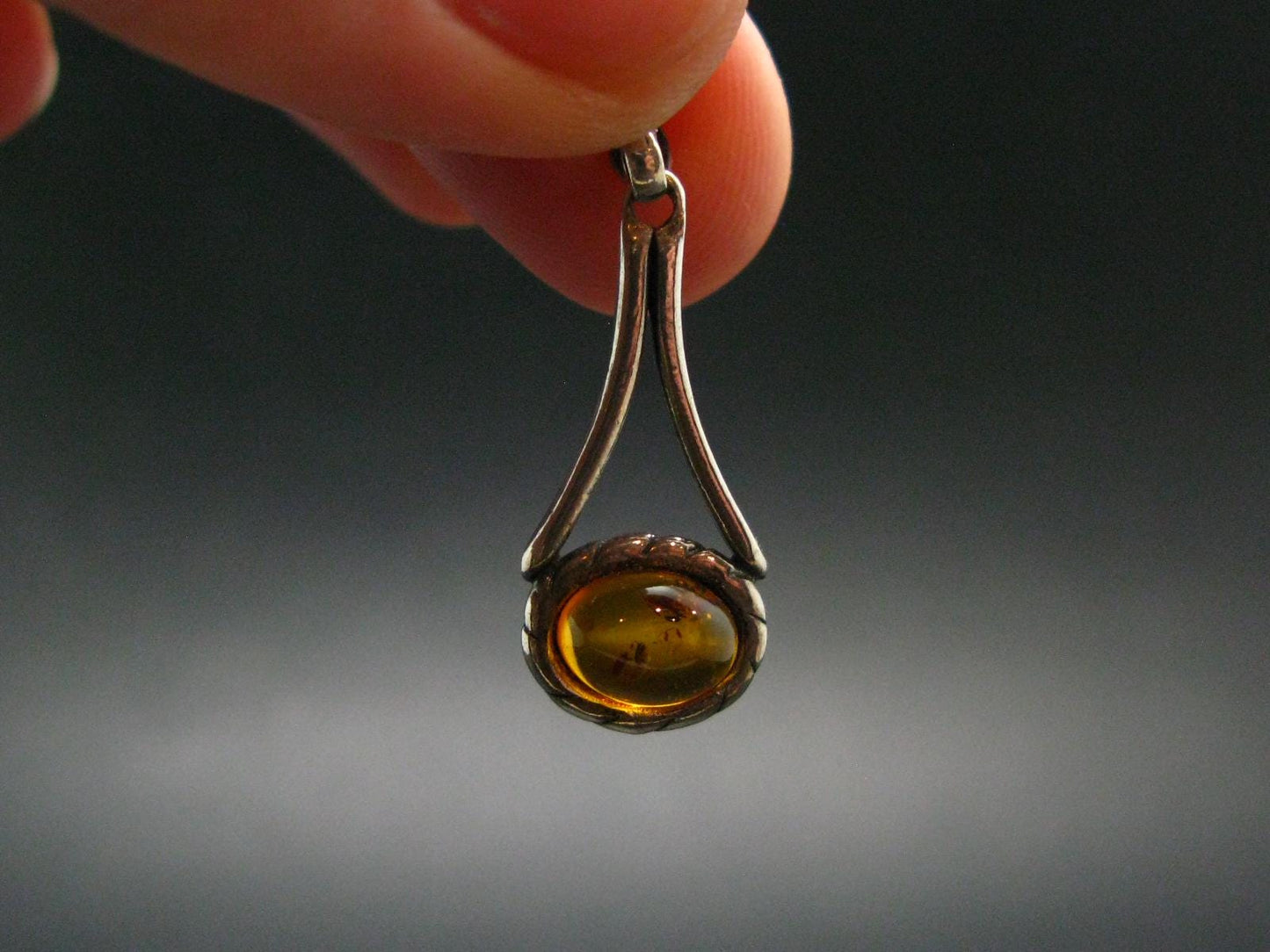 Natural Cognac Color Baltic Amber 925 Silver Pendant - 1.1" - 1.67 Grams