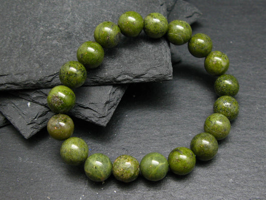 Epidote Genuine Bracelet ~ 7 Inches ~ 10mm Round Beads