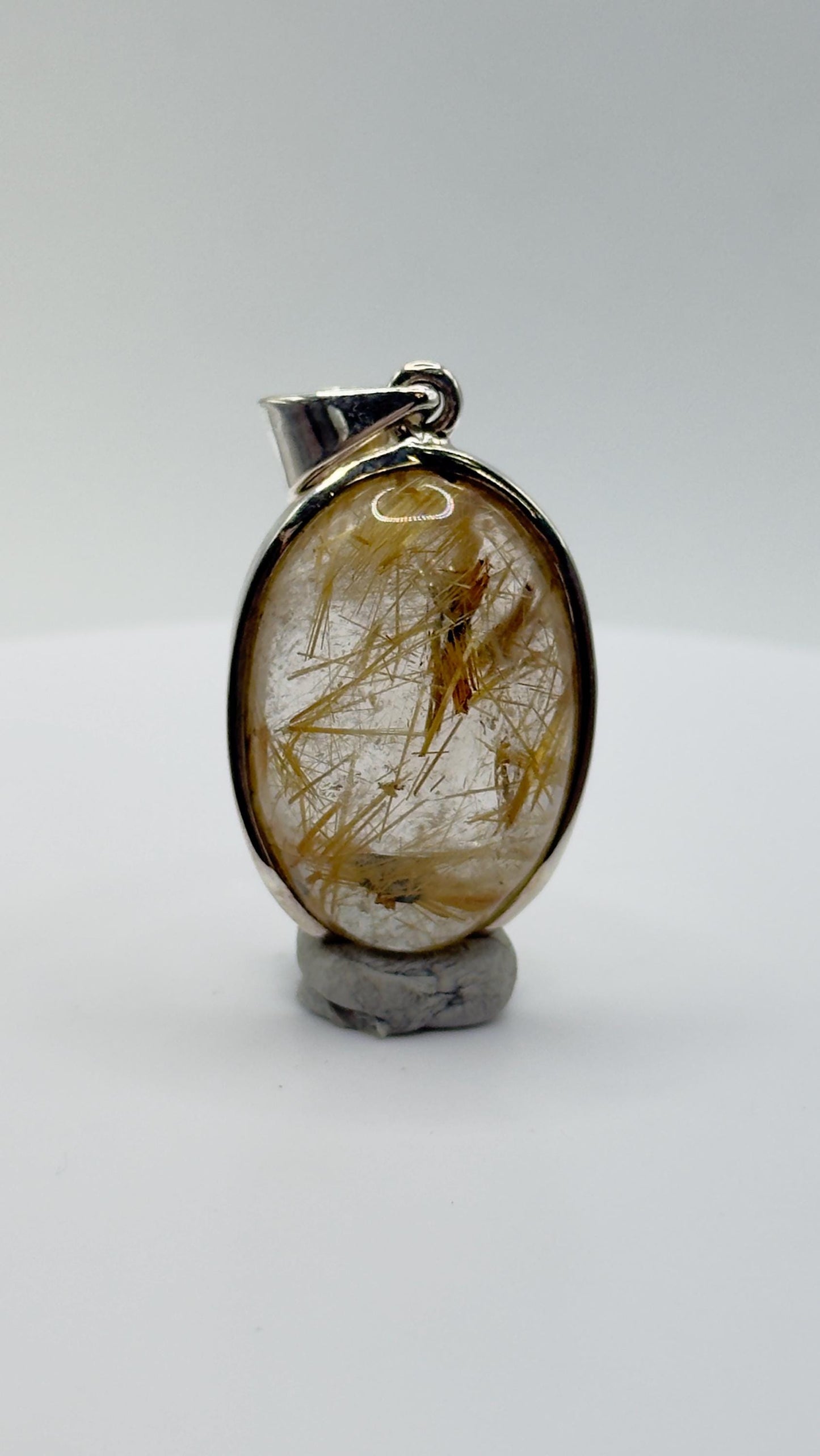 Golden Rutilated Quartz Pendant – Natural Needle Crystal in Sterling Silver
