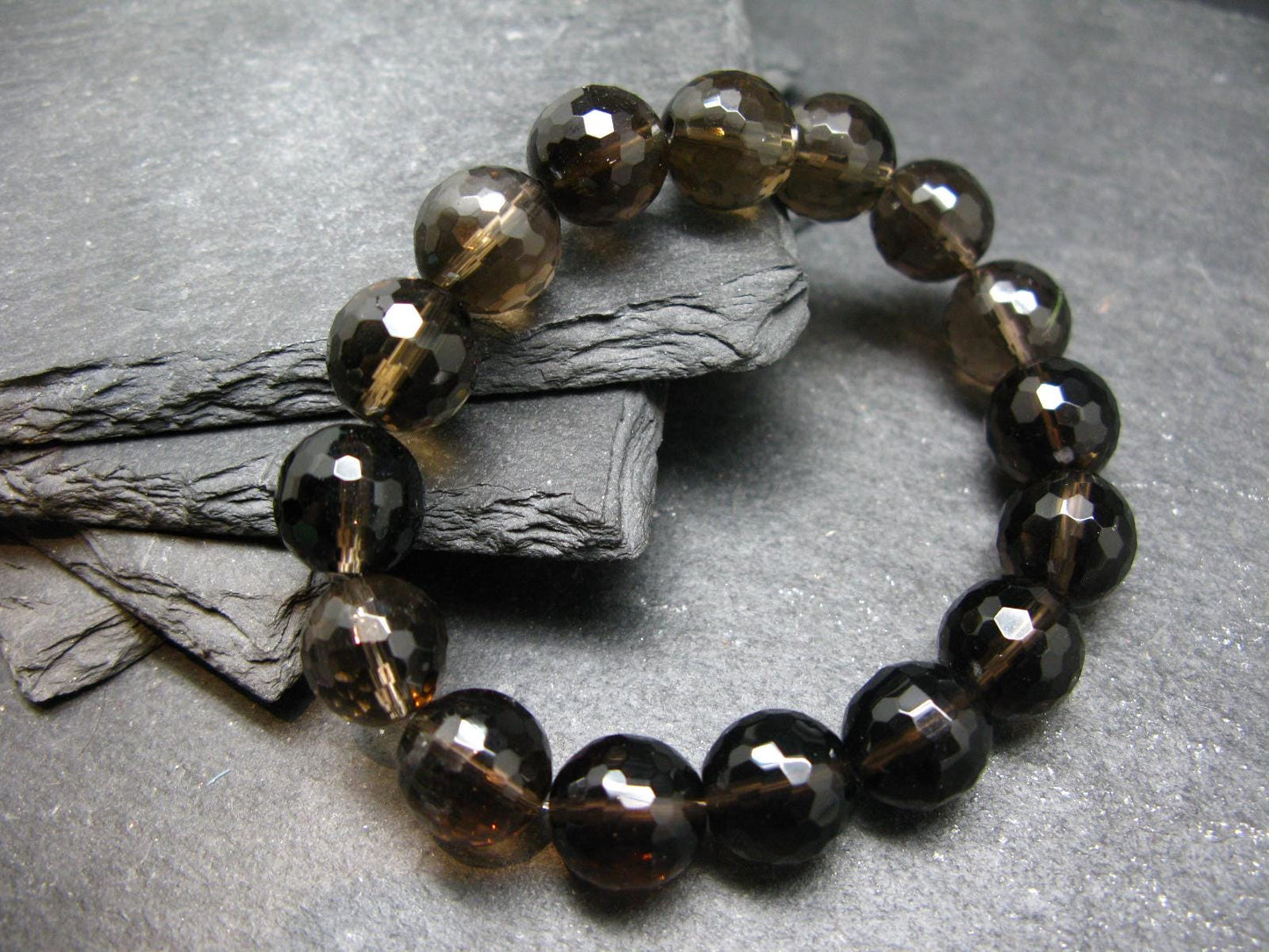 Smoky Quartz Genuine Bracelet ~ 7 Inches ~ 12mm Facetted Beads