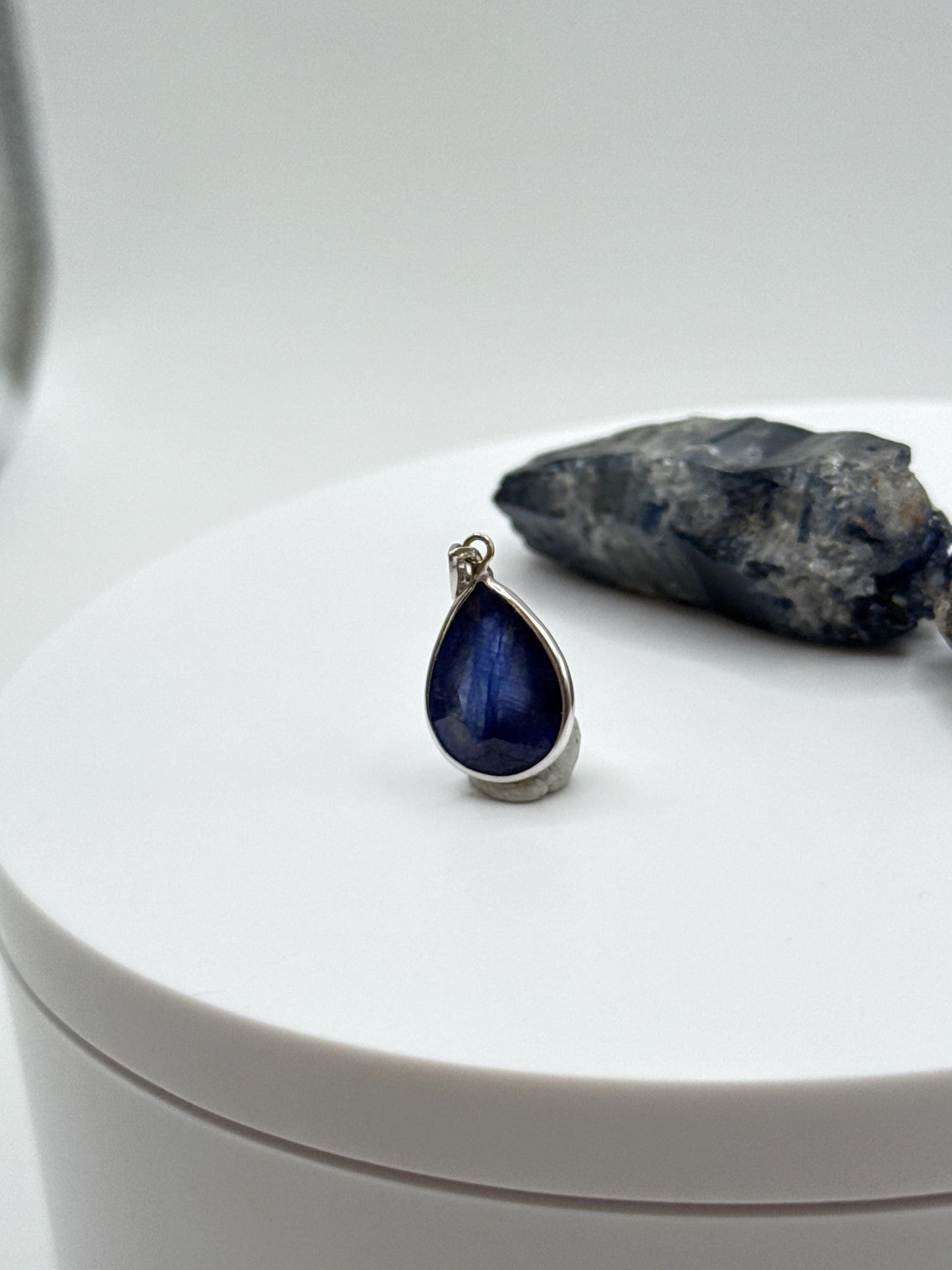Pear Shape Sapphire Pendant | Natural Blue Sapphire Cabochon Necklace | Sterling Silver Pendant | September Birthstone Jewelry - 1.61 g