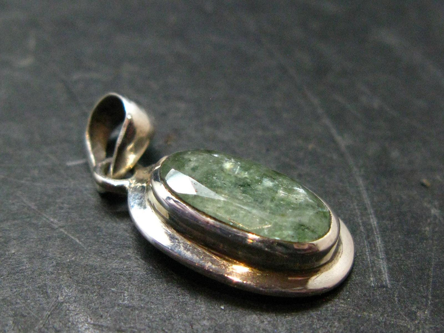 Green Kyanite Crystal Silver Pendant From Tanzania - 1.1" - 2.69 Grams