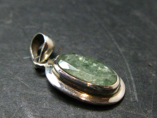 Green Kyanite Crystal Silver Pendant From Tanzania - 1.1" - 2.69 Grams