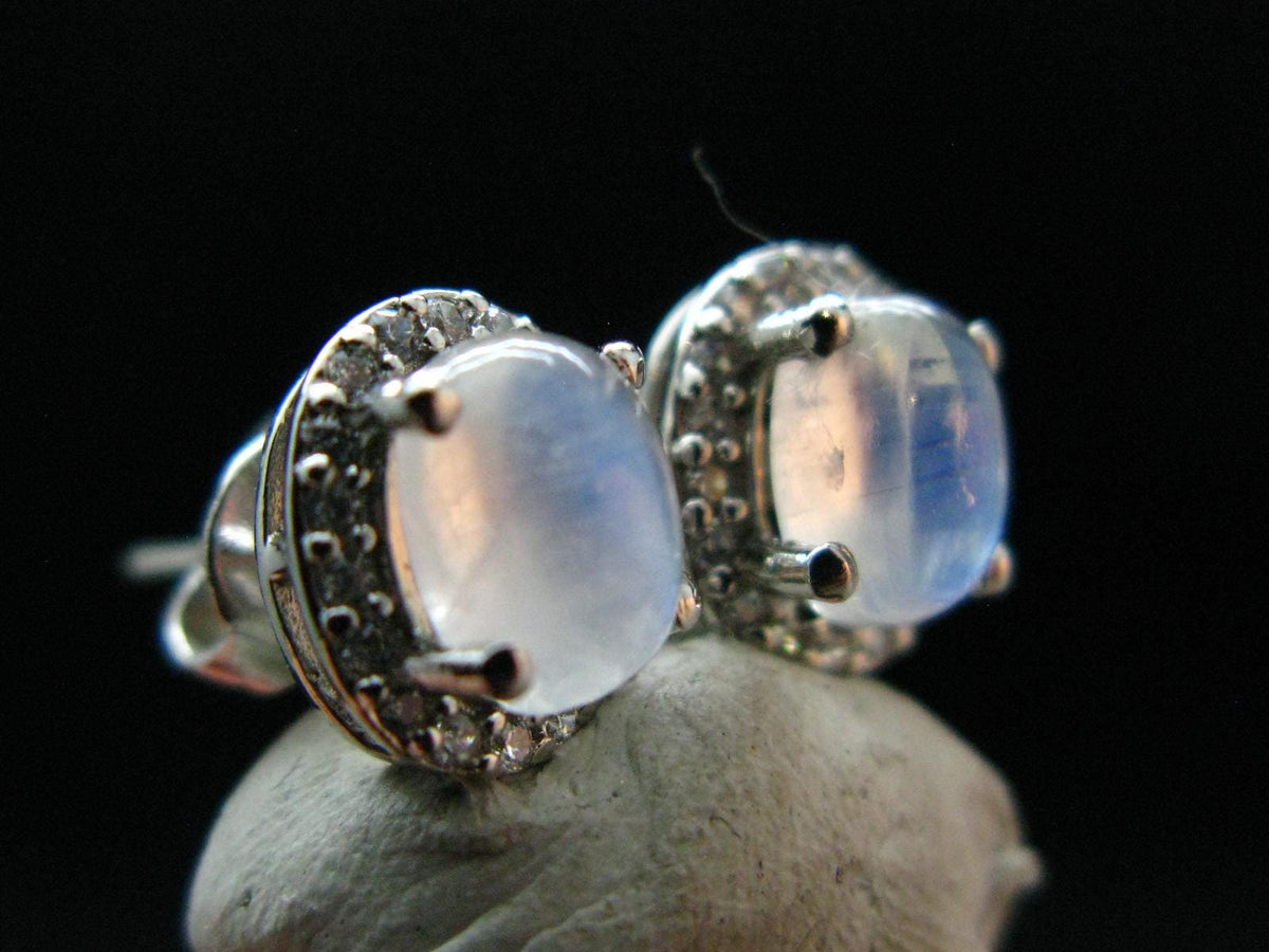 Moonstone Stud Earrings In Sterling Silver From India - 2.63 Grams