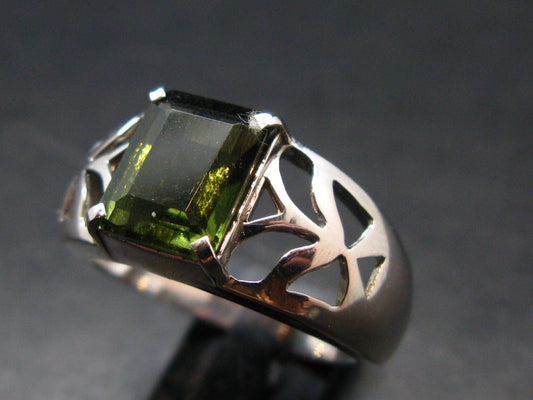 Moldavite Tektite Silver Ring from Czech Republic - Size 11.75 - 7.09 Grams