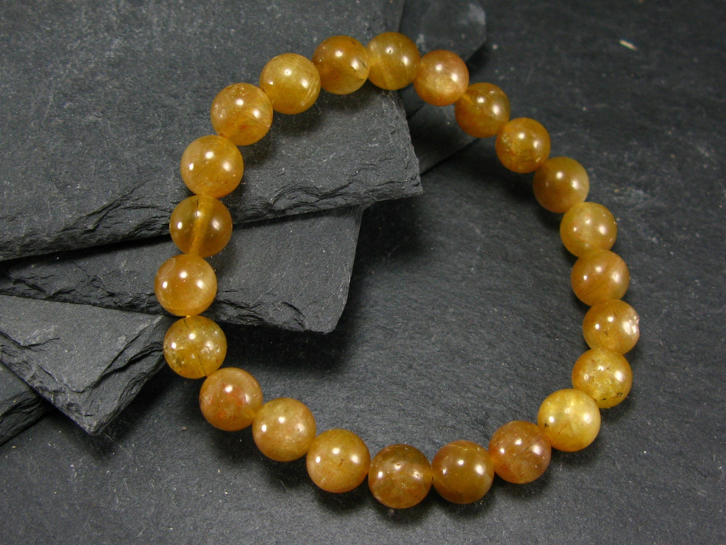 Rare Golden Apatite Genuine Bracelet From Mexico ~ 7 Inches ~ 8mm Round Beads