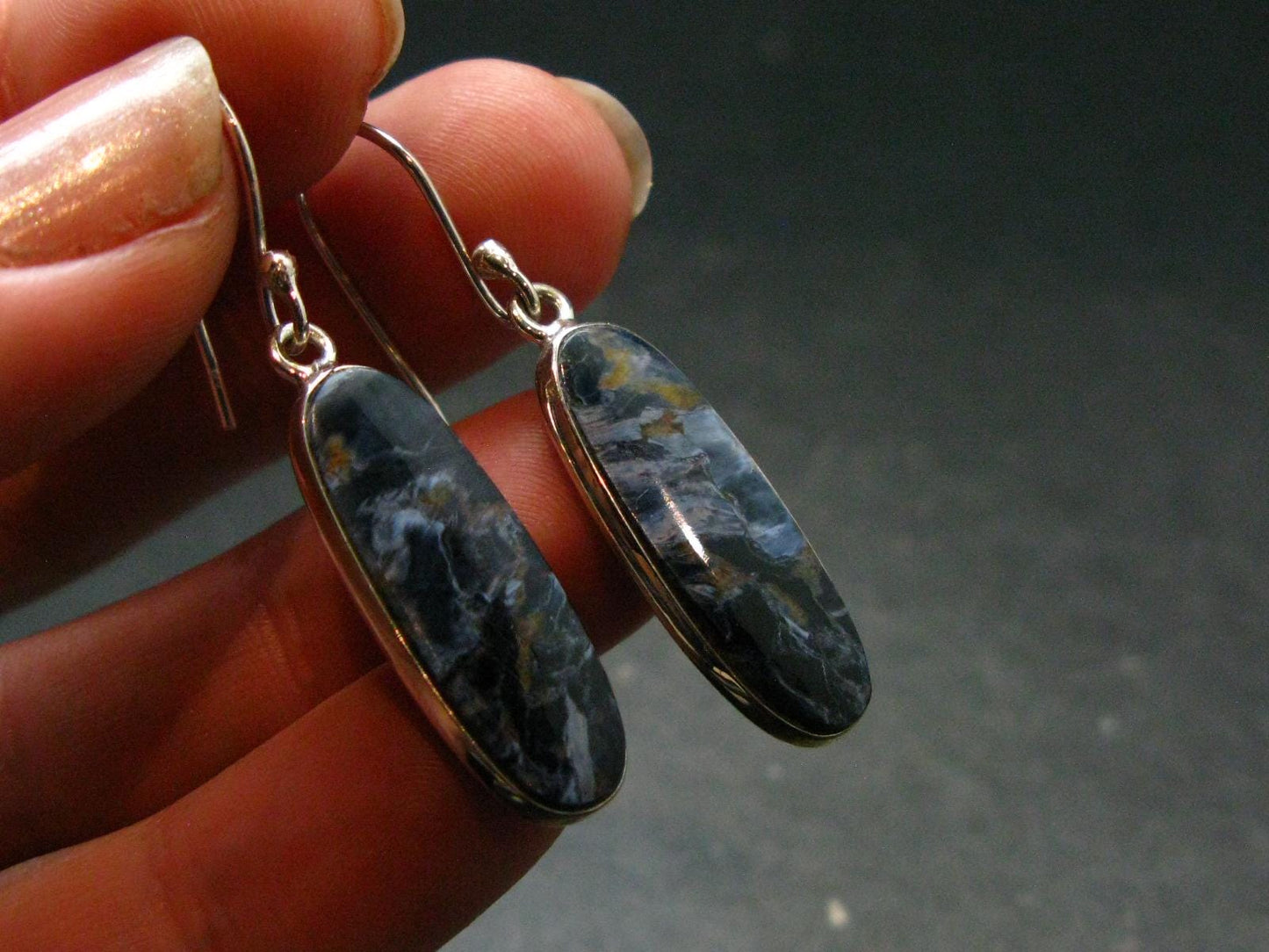 Natural Pietersite Silver Earrings from Namibia - 1.6" - 3.79 Grams