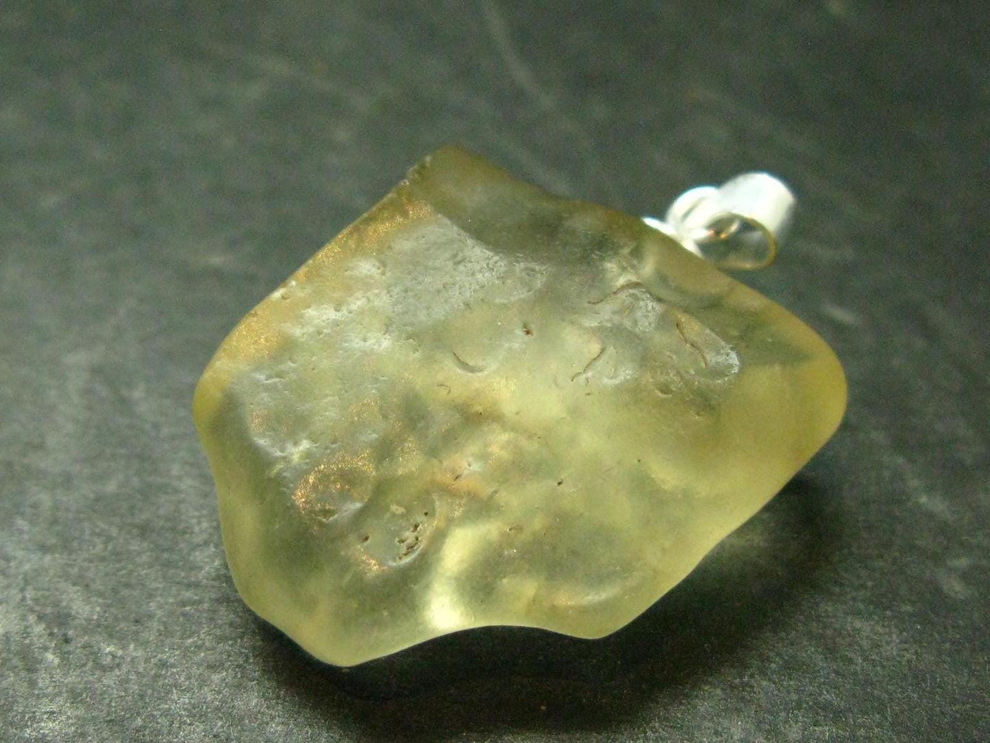 Gem Libyan Desert Glass Tektite Pendant Sterling Silver from Libya - 1.1" - 5.03 Grams