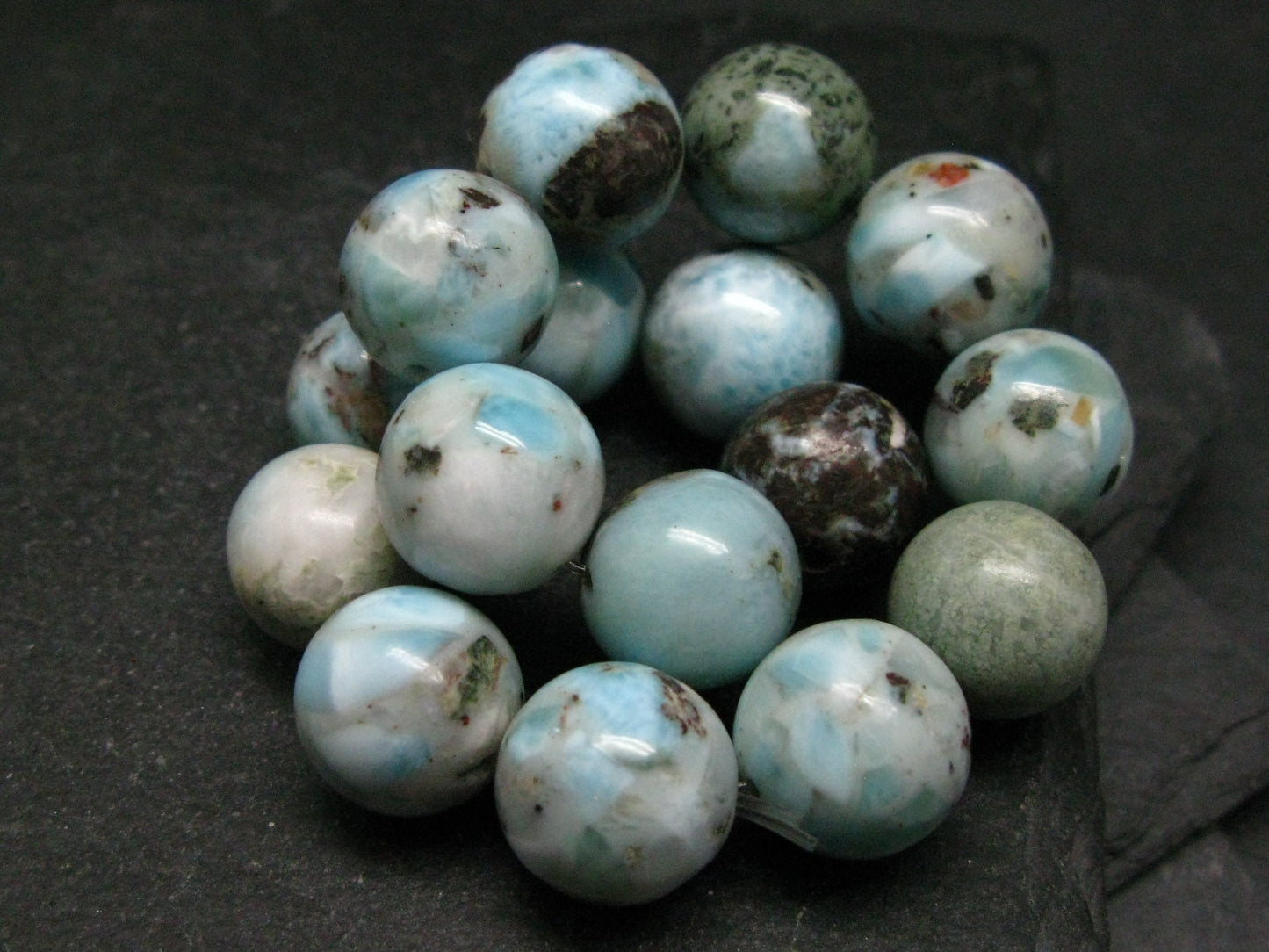 Larimar Genuine Bracelet ~ 7 Inches ~ 12mm Round Beads