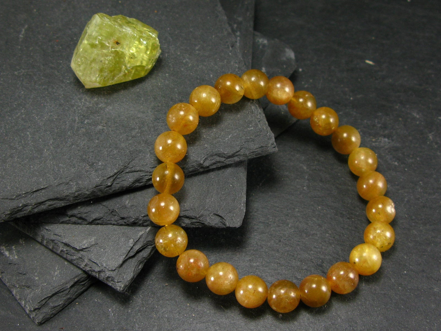 Rare Golden Apatite Genuine Bracelet From Mexico ~ 7 Inches ~ 8mm Round Beads