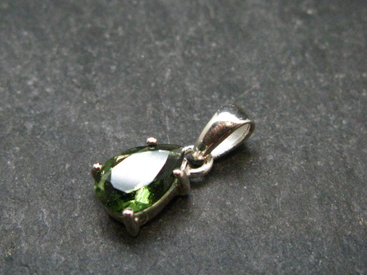 Moldavite Tektite Facetted Silver Pendant from Czech Republic - 0.7" - 1.06 Grams