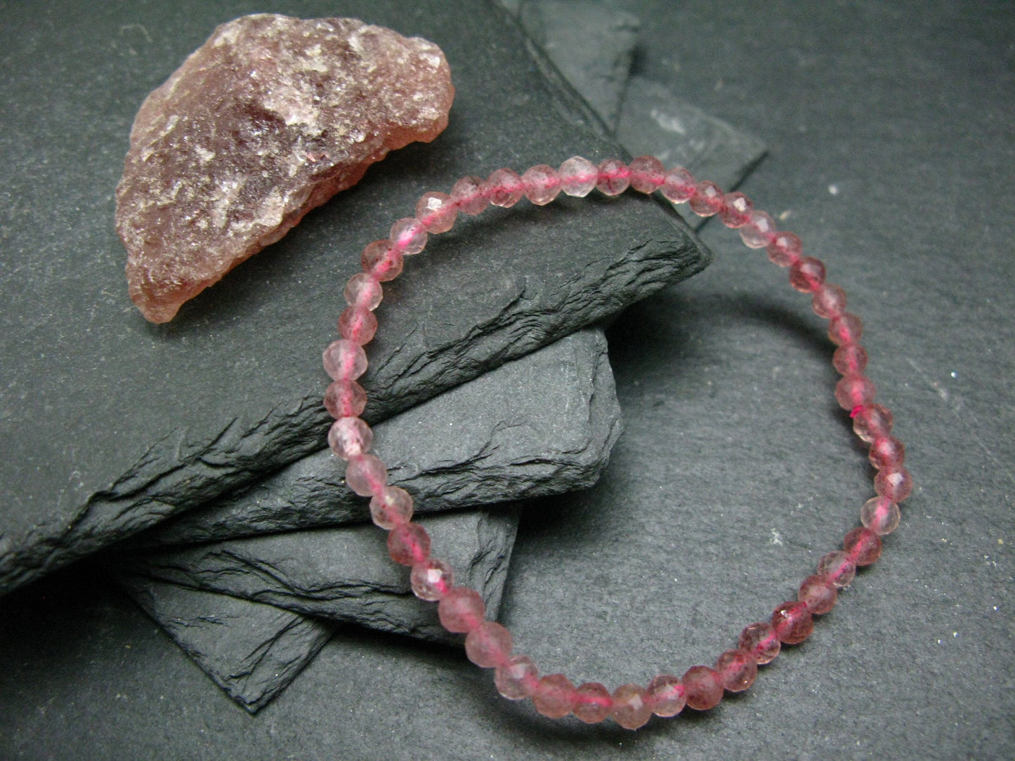 Strawberry Quartz Genuine Bracelet ~ 7 Inches ~ 4mm Facetted Beads