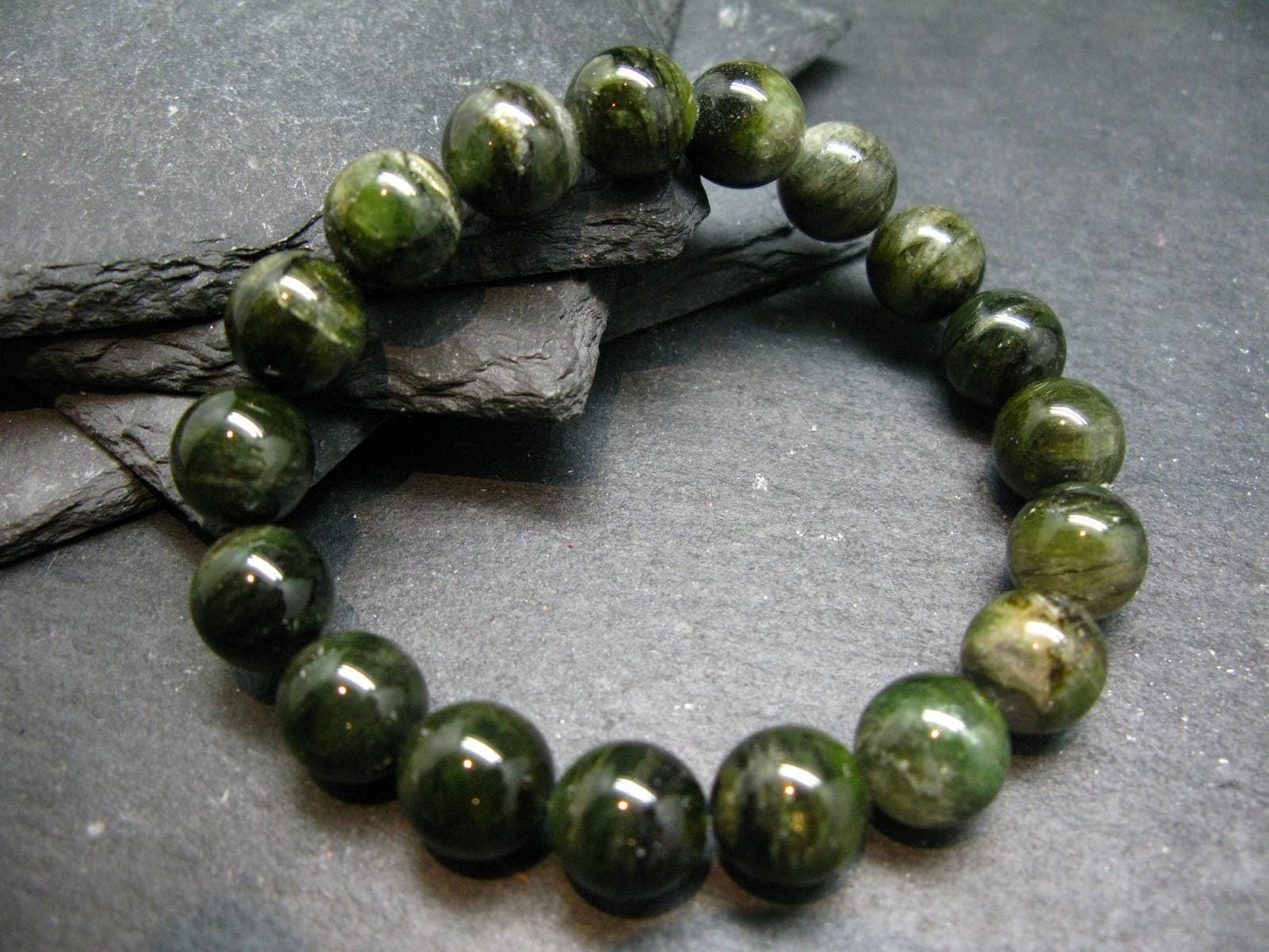 Green Gem Tourmaline Genuine Bracelet ~ 7 Inches ~ 12mm Round Beads