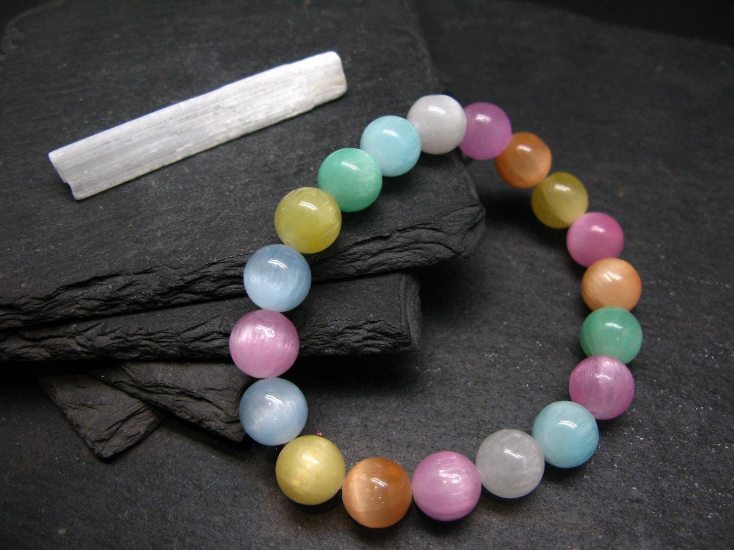 Selenite Colorful Genuine Bracelet ~ 7 Inches ~ 10mm Round Beads