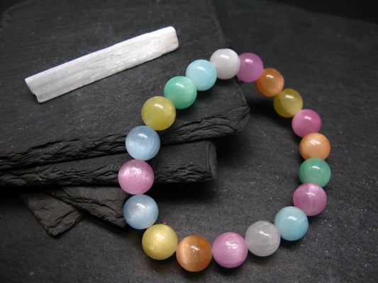 Selenite Colorful Genuine Bracelet ~ 7 Inches ~ 10mm Round Beads