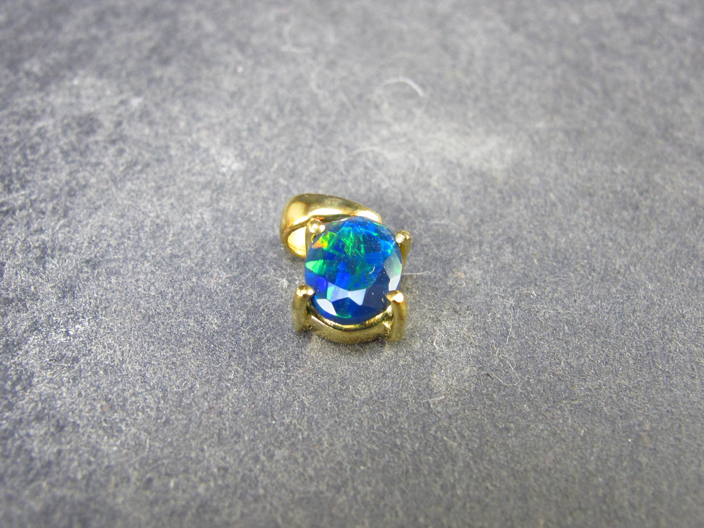 Rare Black Opal Gold Plated Silver Pendant from Australia 0.6" - 0.93 Grams