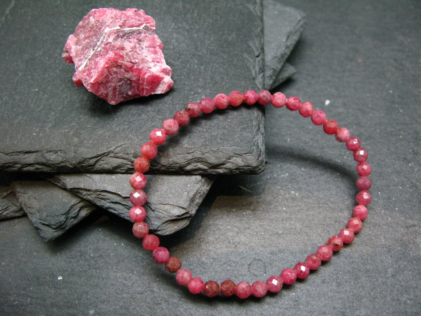 Rhodonite Gem Genuine Bracelet ~ 7 Inches ~ 4mm Round Facetted Beads
