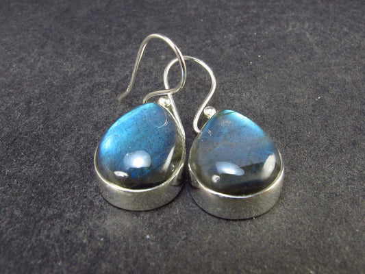 Blue Labradorite Silver Earrings From Madagascar - 6.59 Grams