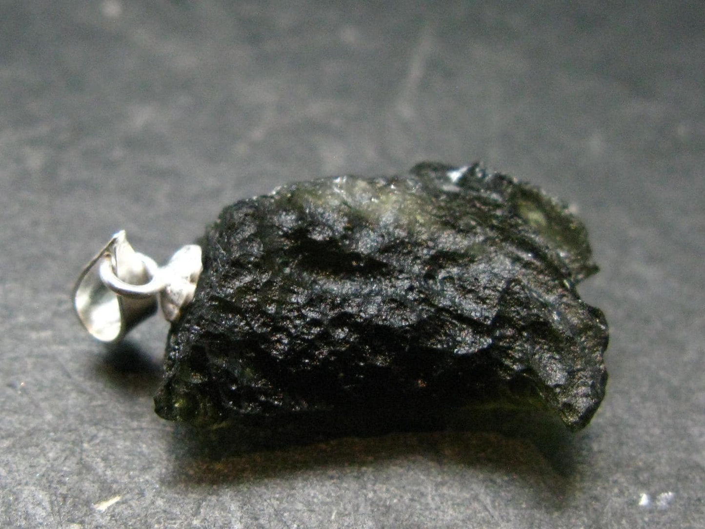 Moldavite Tektite Silver Pendant from Czech Republic - 1.0" - 2.52 Grams