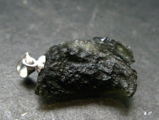 Moldavite Tektite Silver Pendant from Czech Republic - 1.0" - 2.52 Grams