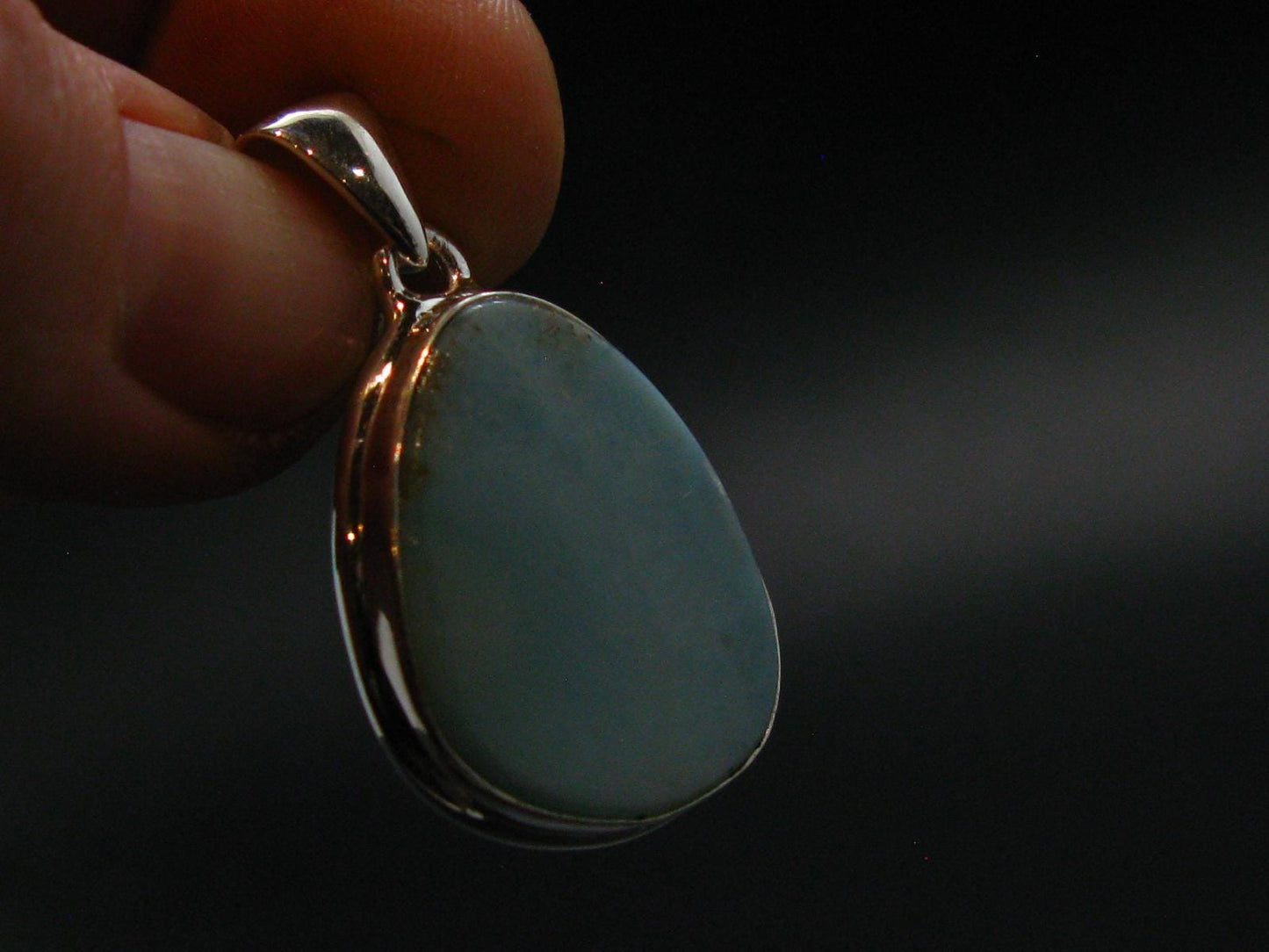 Rare Blue Larimar Pectolite Silver Plated Pendant From Dominican Republic - 1.5" - 4.61 Grams