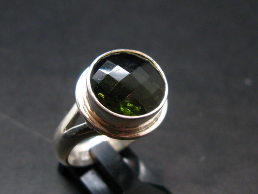 Moldavite Tektite Facetted Silver Ring from Czech Republic - Size 9.75 - 8.68 Grams