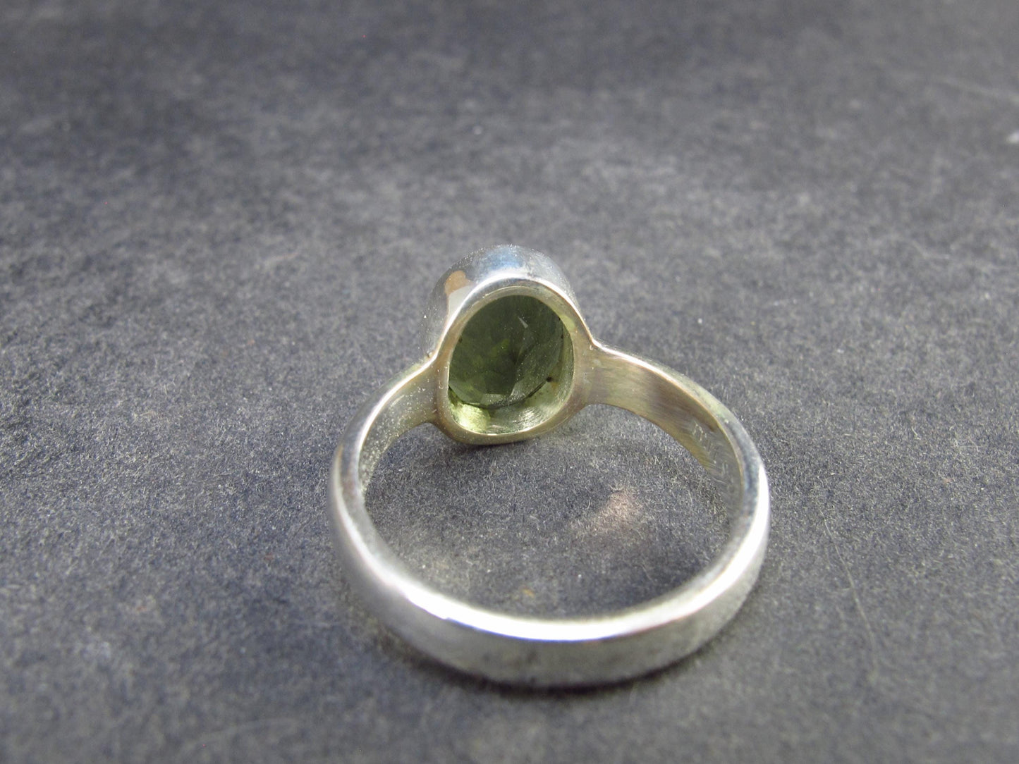 Moldavite Tektite Facetted Silver Ring from Czech Republic - Size 6 - 3.47 Grams