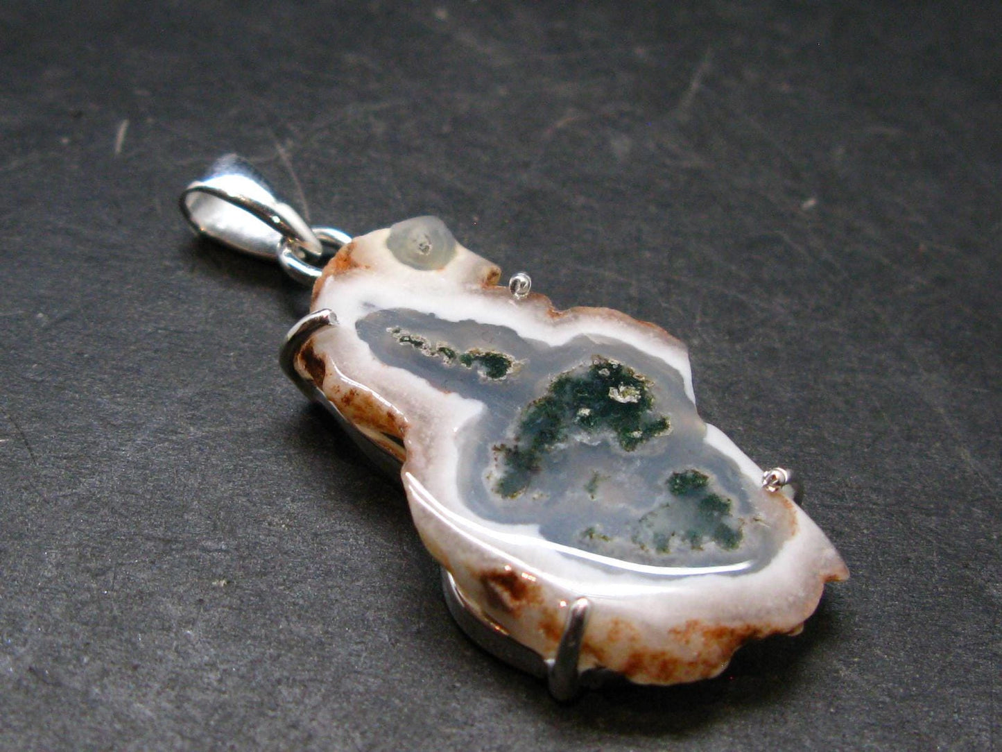 Moss Agate Silver Plated Pendant From Brazil - 6.39 Grams - 1.8"