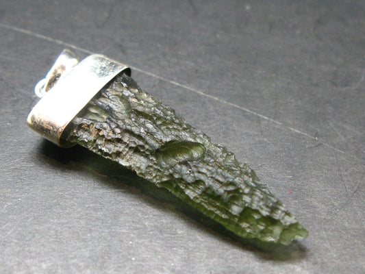 Gem Moldavite Tektite SS Pendant From Czech Republic - 2.1" - 5.8 Grams