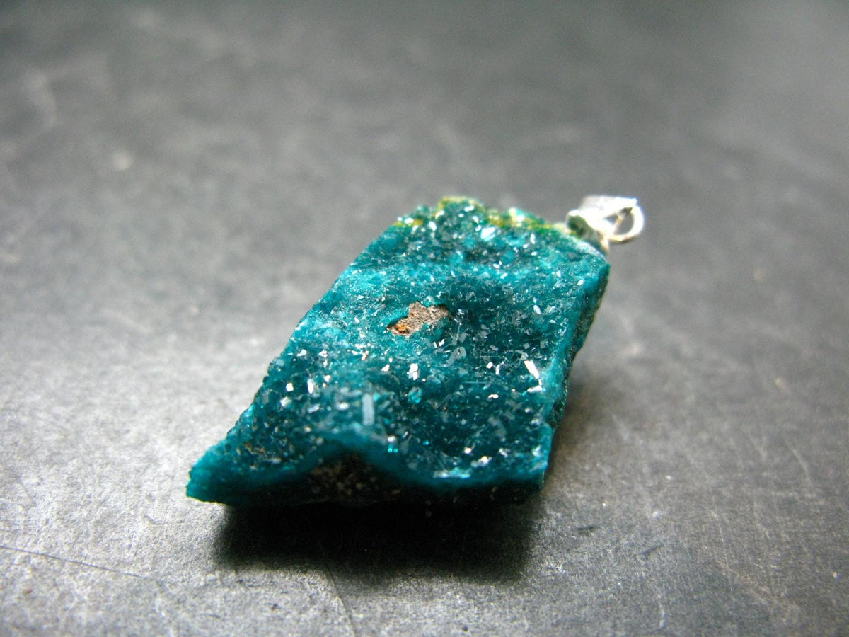 Dioptase Crystal Silver Pendant from Congo - 5.44 Grams - 1.4"