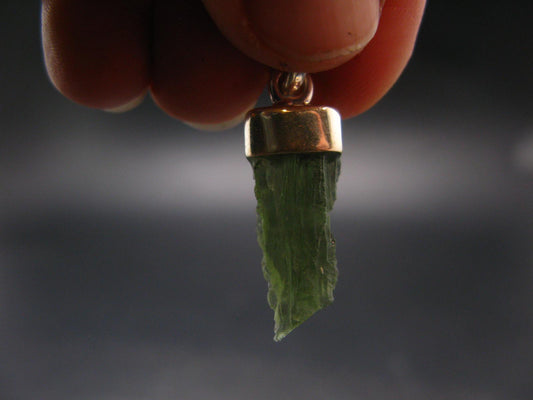 Gem Moldavite Tektite SS Pendant From Czech Republic - 1.2" - 1.8 Grams