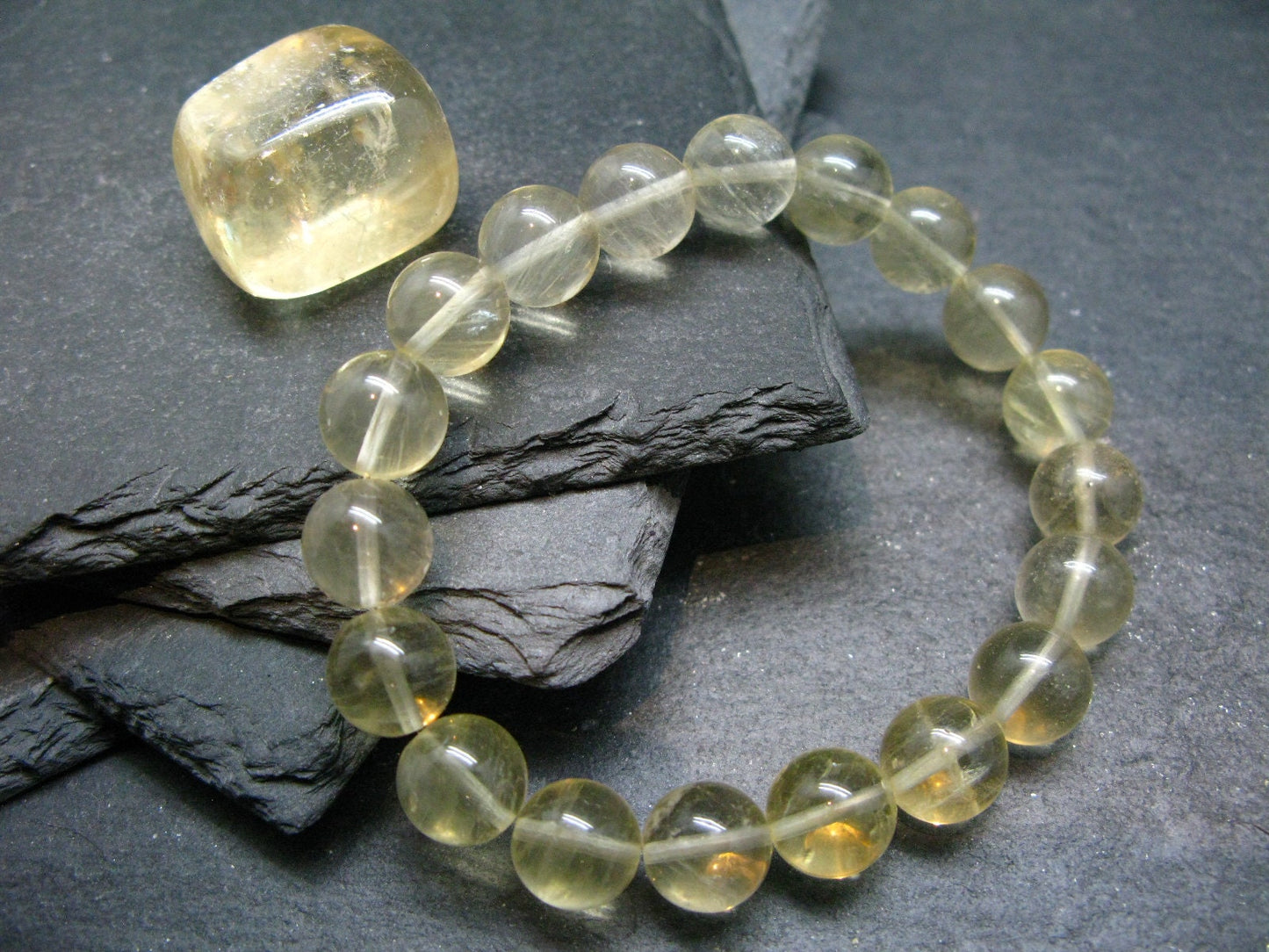 Yellow Fluorite Genuine Bracelet ~ 7 Inches ~ 10mm Round Beads