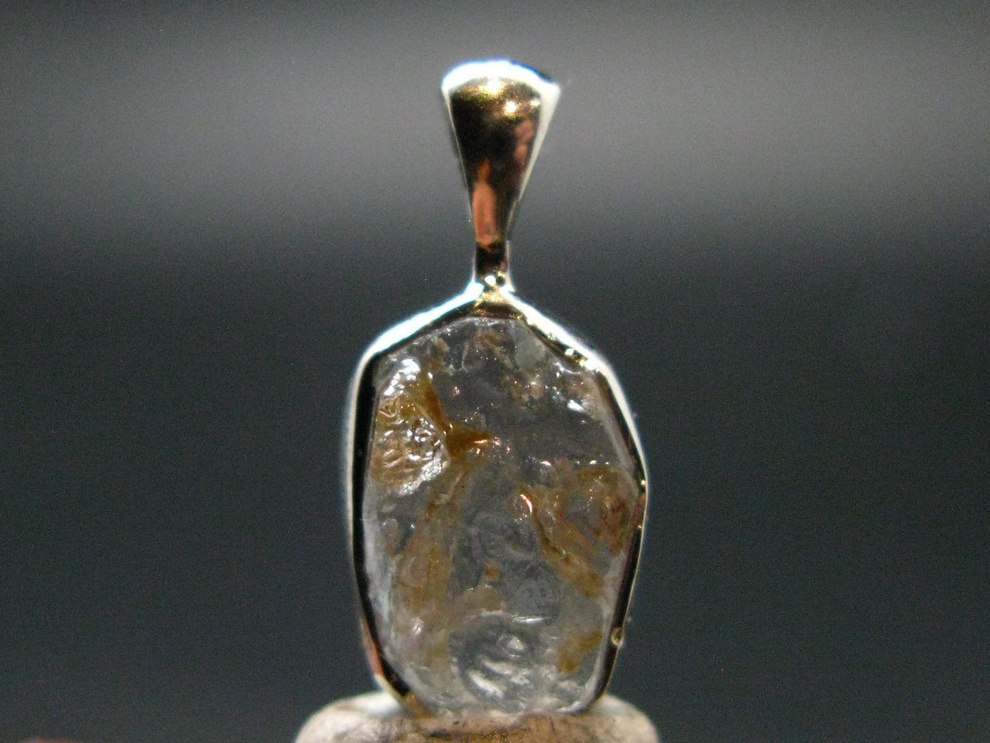 Gray Herderite Silver Pendant from Africa - 0.7" - 1.18 Grams