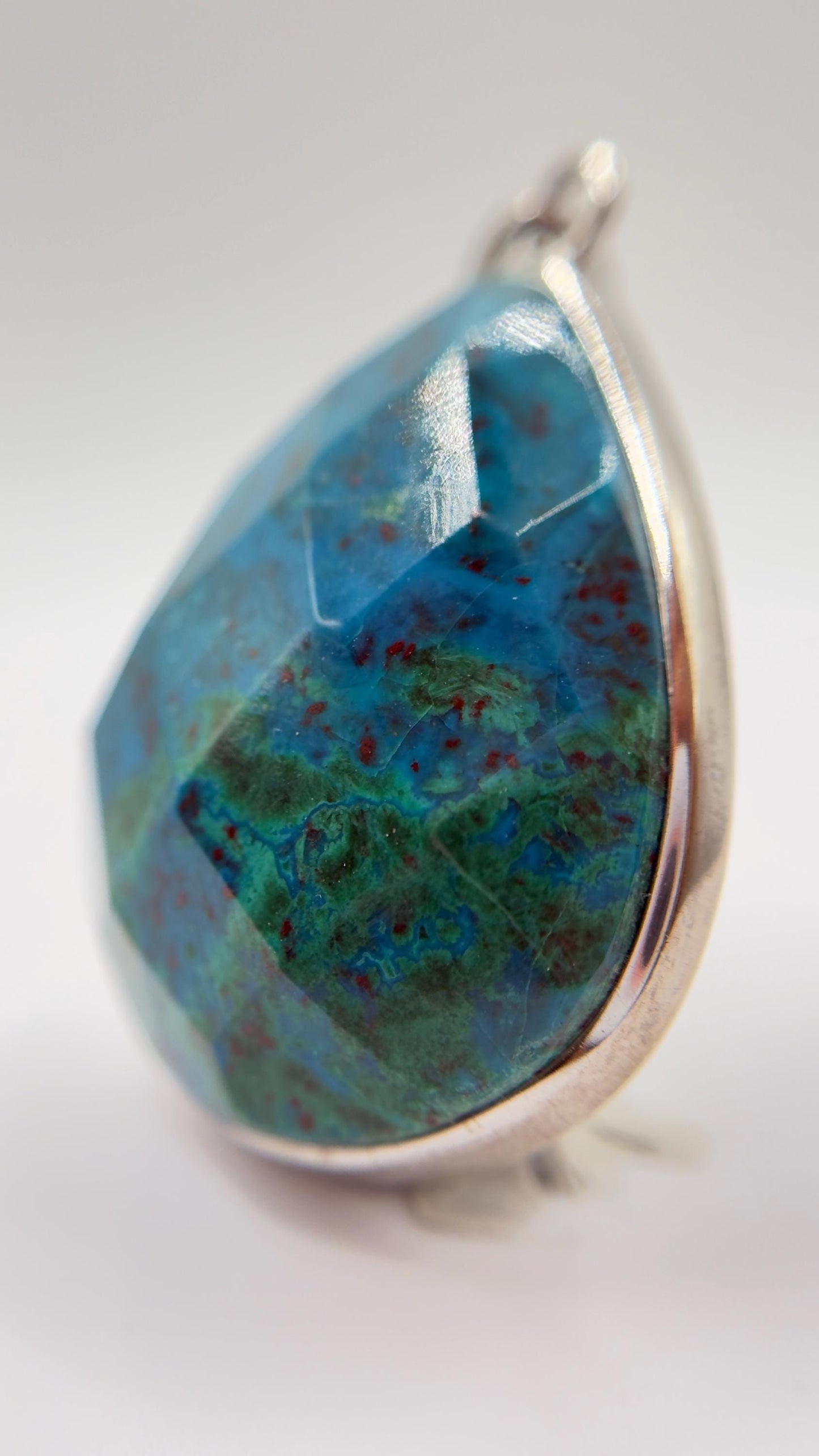Faceted Chrysocolla Pendant Blue Green Gemstone Silver Necklace Natural Stone Statement Jewelry Gift