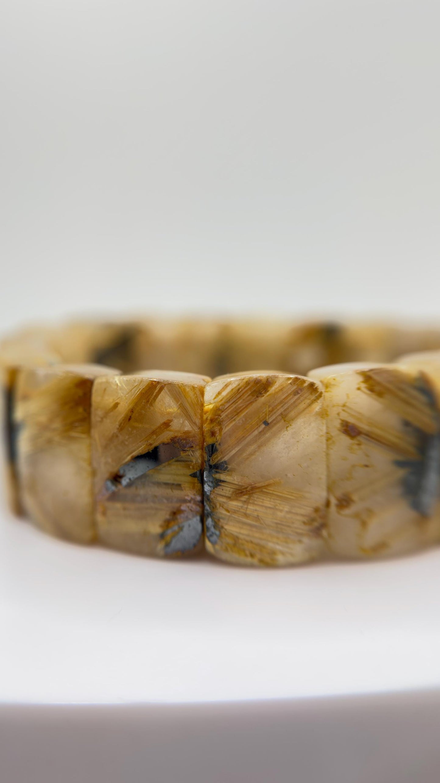 Golden Rutilated Quartz Tile Bracelet – Natural Crystal Statement Jewelry