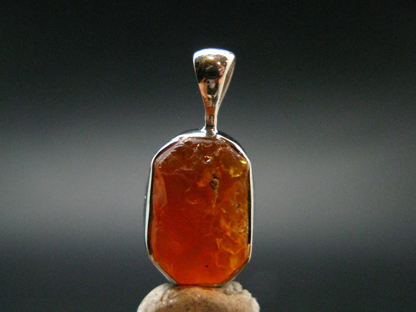 Raw Fire Opal Sterling Silver Pendant From Mexico - 0.7" - 1.06 Grams