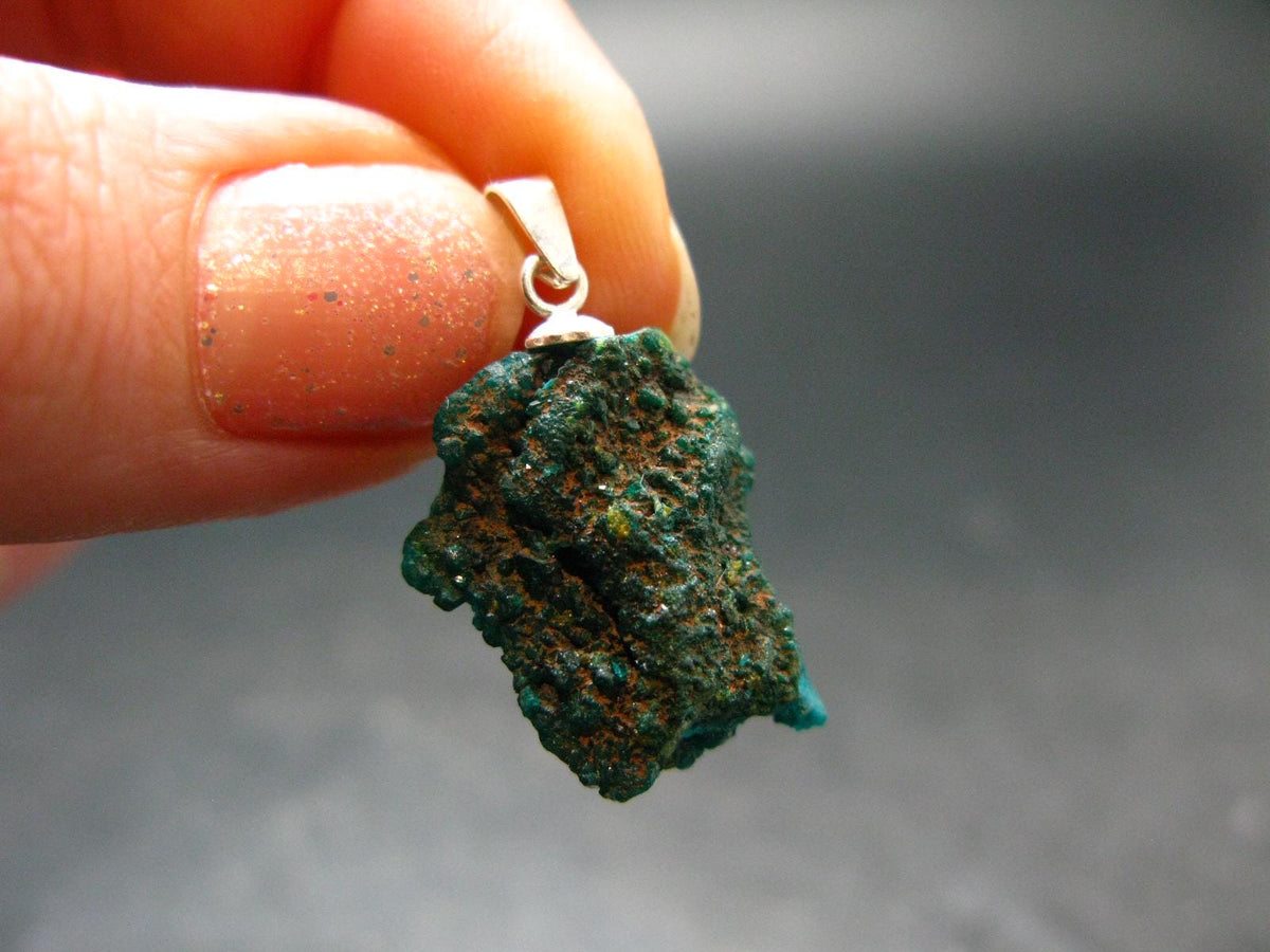 Dioptase Crystal Silver Pendant from Congo - 2.51 Grams - 1.1"
