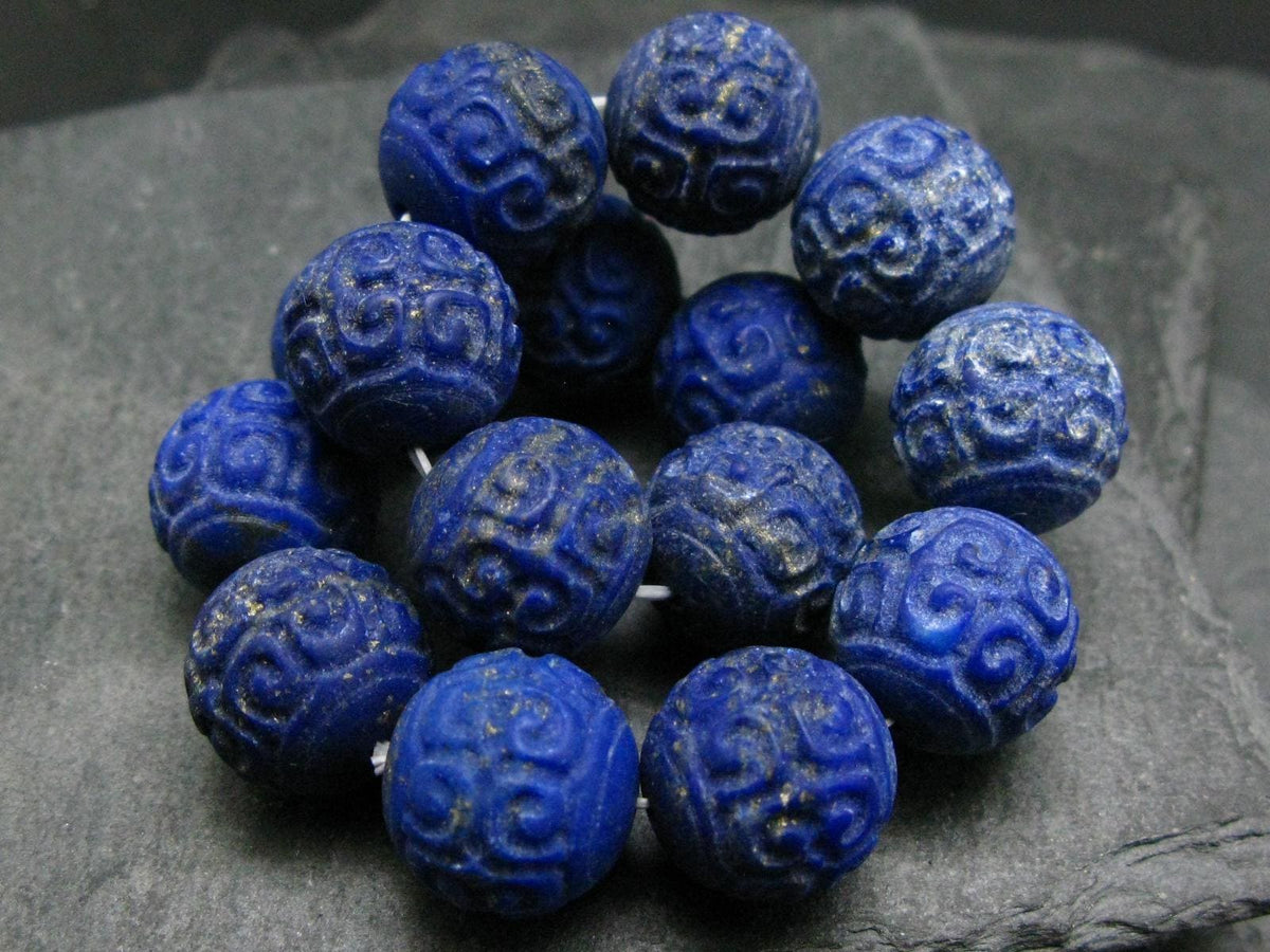 Lapis Lazuli Lazurite Genuine Bracelet ~ 7.5 Inches ~ 15mm Carved Beads