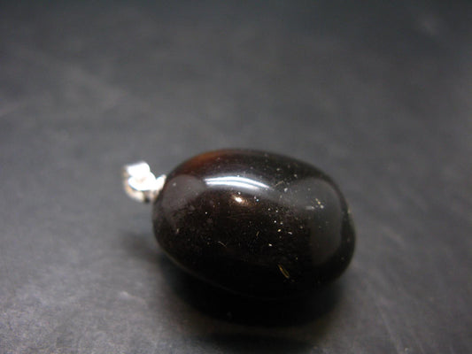 Rare Blue Amber Tumbled Fluorescent Silver Pendant From Indonesia - 1.2" - 4.0 Grams