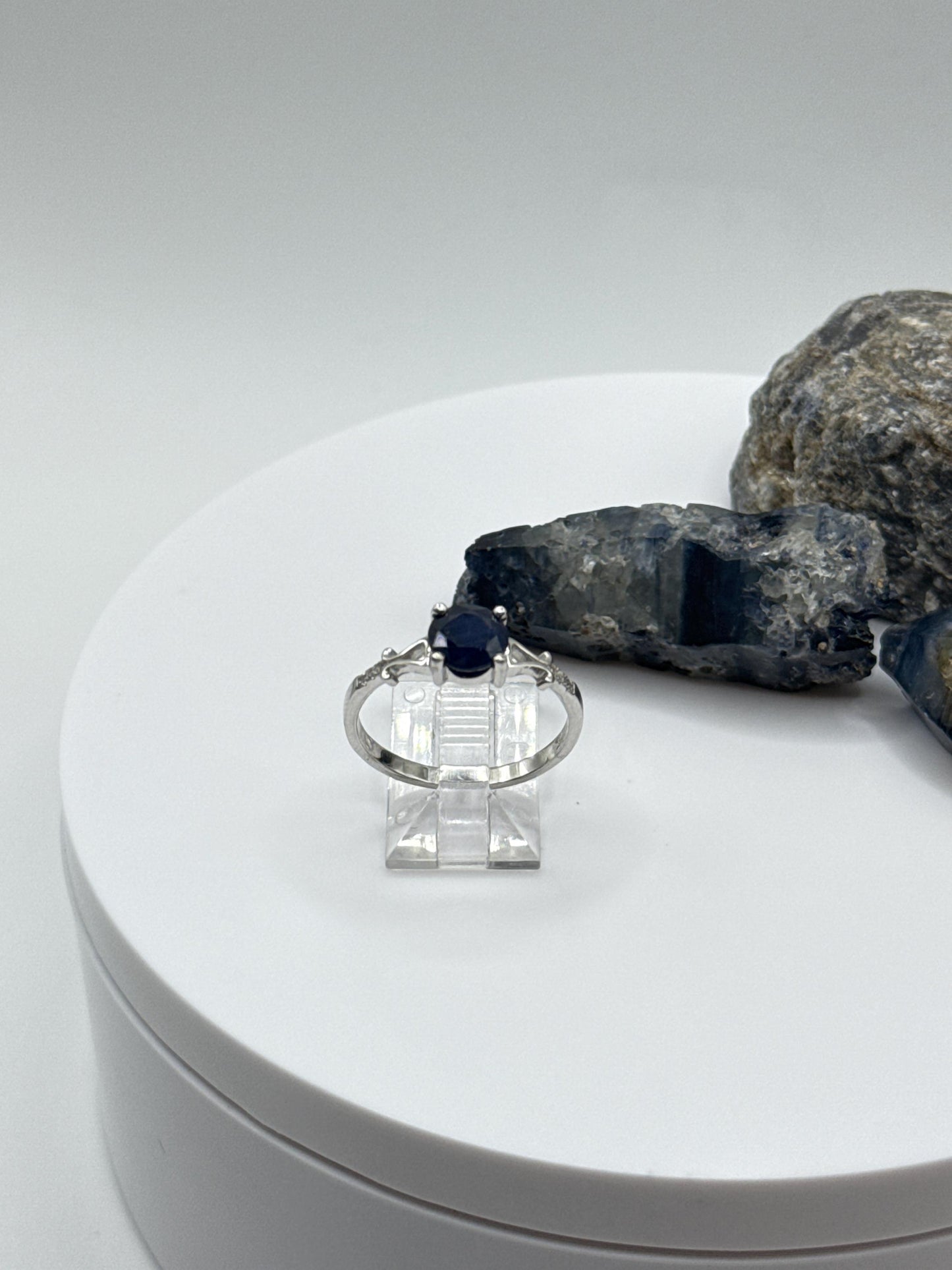 Blue Sapphire Filigree Ring: Sterling Silver Vintage Style - Size 8