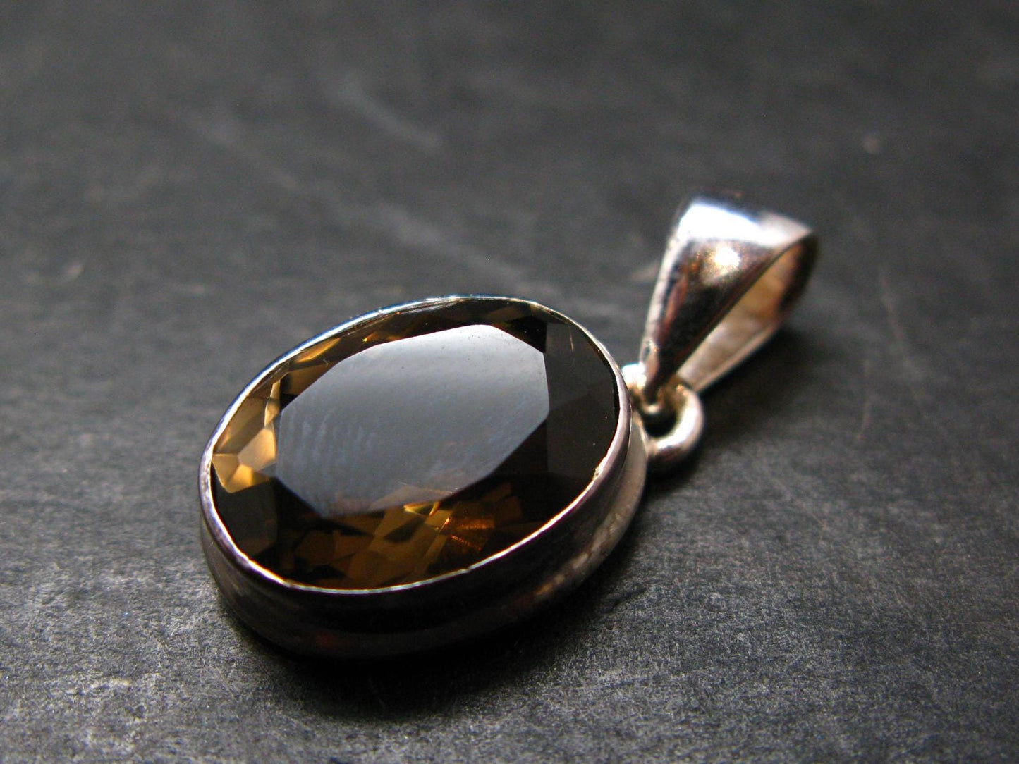 Smoky Quartz Crystal Facetted Silver Pendant From China - 0.9" - 3.29 Grams