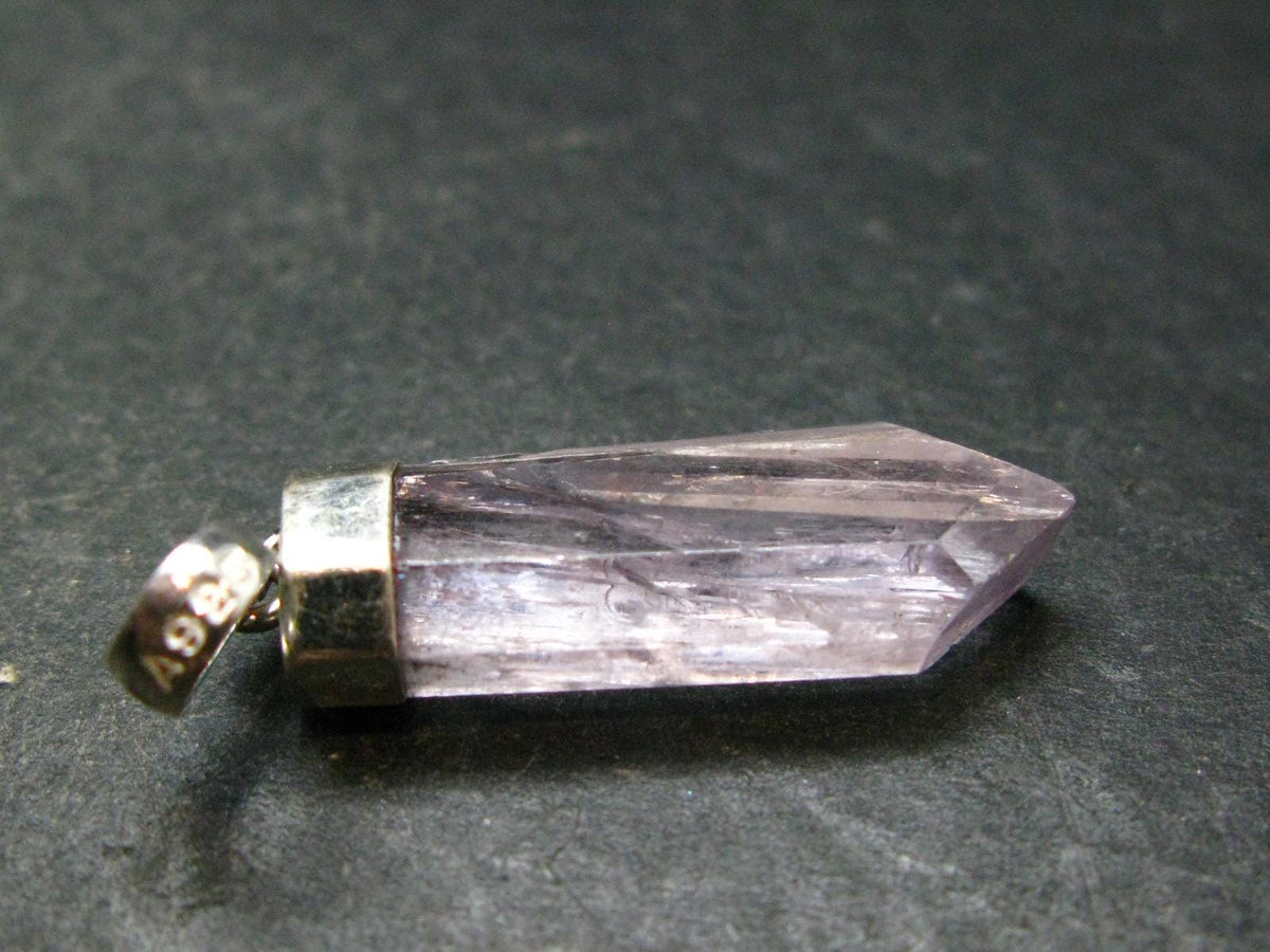 Gem Kunzite Spodumene Pendant in SS From Afghanistan - 1.6" - 4.47 Grams