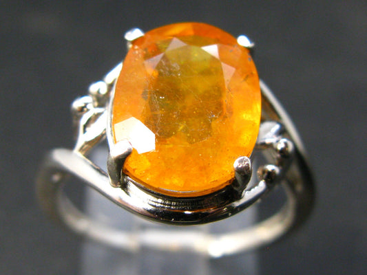 Large Natural Faceted Orangish-Yellow 6.15 Carat Sapphire 925 Sterling Silver Ring - Size 8